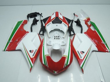 Carénage Ducati 848 1098 1198 2007-2014 - Blanc et Rouge avec Vert Bande