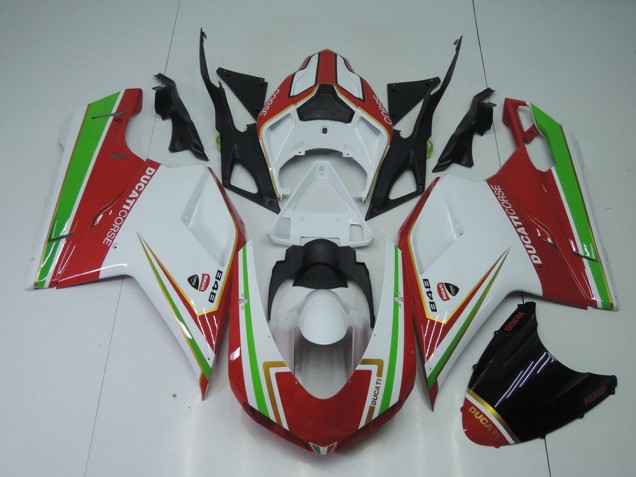 Carénage Ducati 848 1098 1198 2007-2014 - Rouge Blanc et Vert Carénage Ducati 848 1098 1198 2007-2014 - Rouge Blanc et Vert