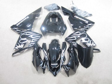 Carénage Kawasaki ZX10R 2003-2005 - Noir Blanc Flamme