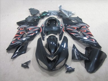 Carénage Kawasaki ZX10R 2006-2007 - Noir Blanc Rouge Flamme