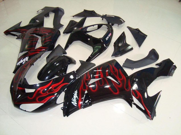 Carénage Kawasaki ZX10R 2006-2007 - Noir Rouge Flamme Carénage Kawasaki ZX10R 2006-2007 - Noir Rouge Flamme
