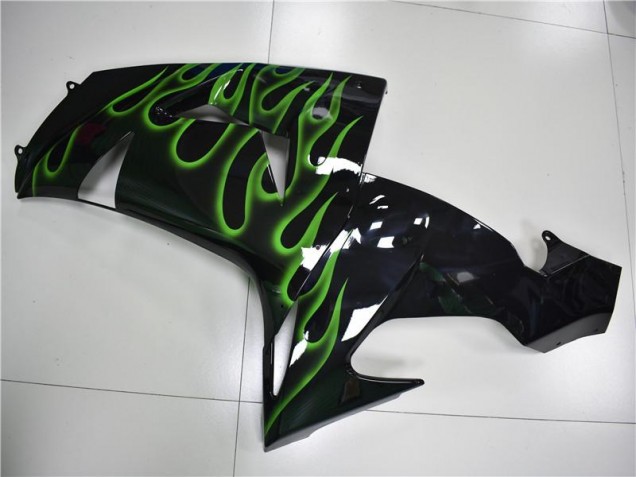 Carénage Kawasaki ZX10R 2006-2007 - Noir Vert Flamme