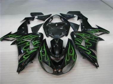 Carénage Kawasaki ZX10R 2006-2007 - Noir Vert Flamme