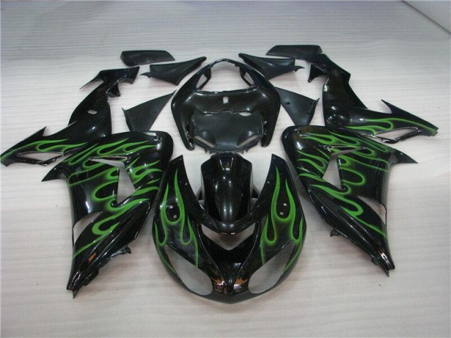 Carénage Kawasaki ZX10R 2006-2007 - Noir Vert Flamme