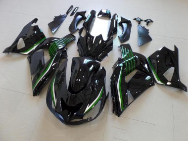 Carénage Kawasaki ZX14R ZZR 1400 2006-2011 - Noir Brillant avec Ligne Verte