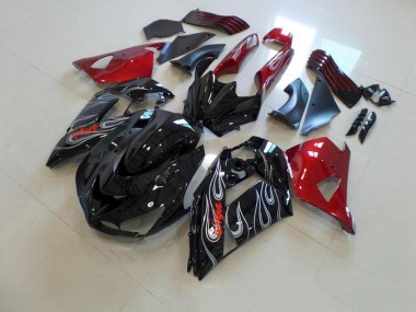 Carénage Kawasaki ZX14R ZZR 1400 2006-2011 - Noir Nd Rouge Argent Flamme