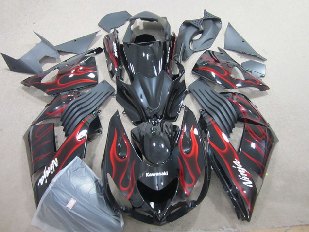 Carénage Kawasaki ZX14R ZZR 1400 2006-2011 - Noir Rouge Flamme Ninja Carénage Kawasaki ZX14R ZZR 1400 2006-2011 - Noir Rouge Flamme Ninja