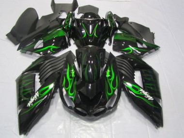 Carénage Kawasaki ZX14R ZZR 1400 2006-2011 - Noir Vert Flamme Ninja