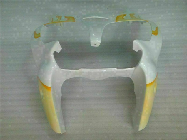 Carénage Kawasaki ZX6R 2000-2002 - Blanc Jaune Flamme