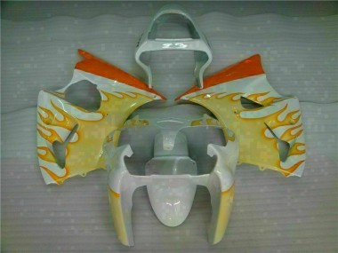 Carénage Kawasaki ZX6R 2000-2002 - Blanc Jaune Flamme