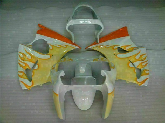 Carénage Kawasaki ZX6R 2000-2002 - Blanc Jaune Flamme