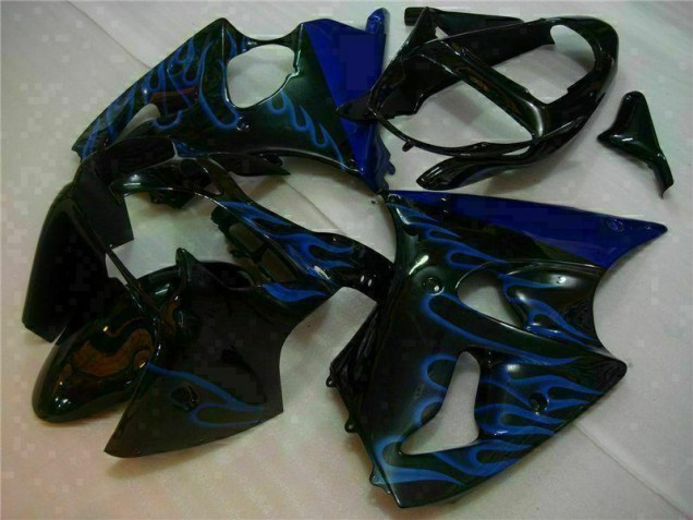 Carénage Kawasaki ZX6R 2000-2002 - Noir avec Bleu Flamme Carénage Kawasaki ZX6R 2000-2002 - Noir avec Bleu Flamme