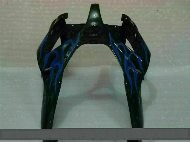 Carénage Kawasaki ZX6R 2000-2002 - Noir avec Bleu Flamme Carénage Kawasaki ZX6R 2000-2002 - Noir avec Bleu Flamme