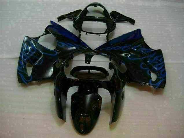 Carénage Kawasaki ZX6R 2000-2002 - Noir avec Bleu Flamme Carénage Kawasaki ZX6R 2000-2002 - Noir avec Bleu Flamme