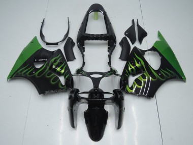 Carénage Kawasaki ZX6R 2000-2002 - Noir avec Vert Flamme