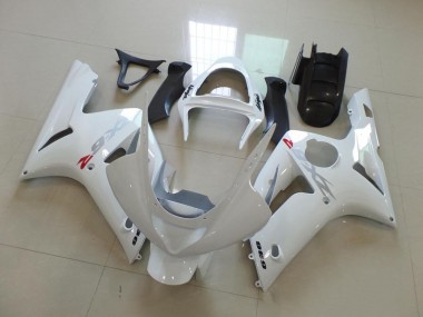 Carénage Kawasaki ZX6R 2003-2004 - Blanc avec Argent Décalque