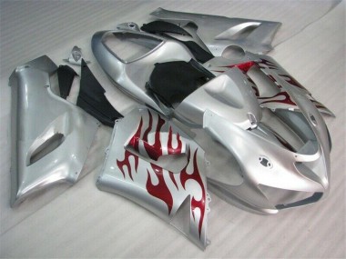 Carénage Kawasaki ZX6R 2005-2006 - Argent Rouge Flamme