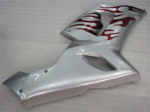 Carénage Kawasaki ZX6R 2005-2006 - Argent Rouge Flamme Carénage Kawasaki ZX6R 2005-2006 - Argent Rouge Flamme
