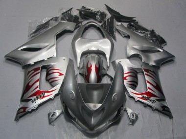 Carénage Kawasaki ZX6R 2005-2006 - Argent Rouge Flamme Ninja