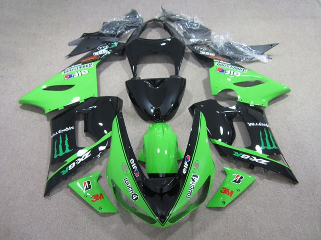 Carénage Kawasaki ZX6R 2005-2006 - Noir Vert 3M Touch4 Monster