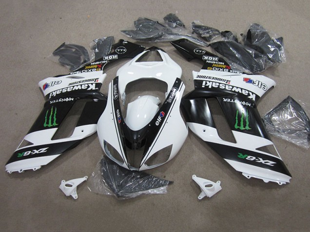Carénage Kawasaki ZX6R 2007-2008 - Noir Blanc Monster Carénage Kawasaki ZX6R 2007-2008 - Noir Blanc Monster
