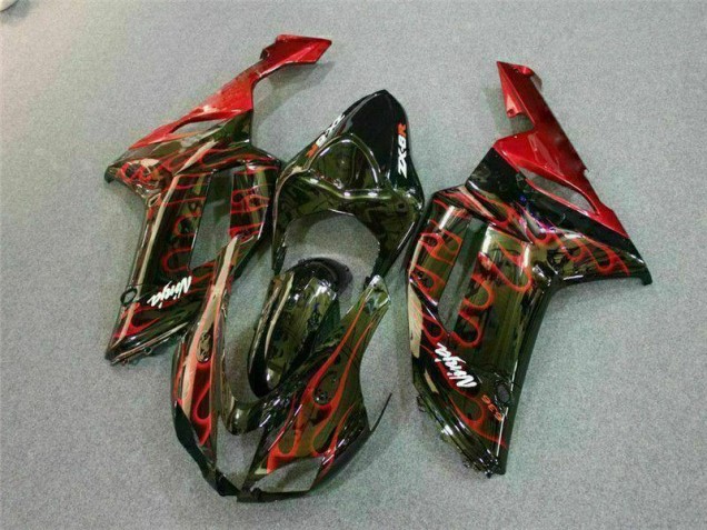 Carénage Kawasaki ZX6R 2007-2008 - Noir Rouge Flamme Carénage Kawasaki ZX6R 2007-2008 - Noir Rouge Flamme