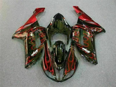 Carénage Kawasaki ZX6R 2007-2008 - Noir Rouge Flamme