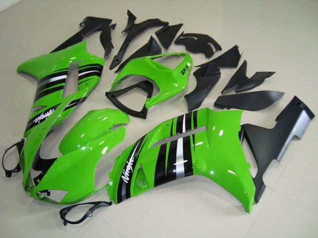 Carénage Kawasaki ZX6R 2007-2008 - Vert et Argent Bande Carénage Kawasaki ZX6R 2007-2008 - Vert et Argent Bande