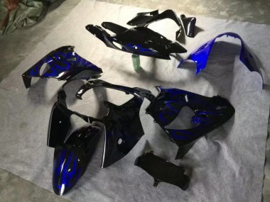 Carénage Kawasaki ZX9R 2000-2001 - Noir Brillant Bleu Flamme