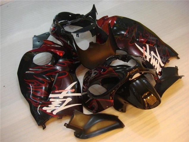 Carénage Suzuki GSXR 1300 Hayabusa 1996-2007 - Noir Rouge Flamme