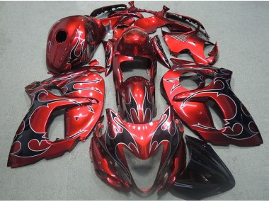 Carénage Suzuki GSXR 1300 Hayabusa 1996-2007 - Rouge avec Noir Flamme