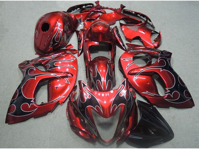 Carénage Suzuki GSXR 1300 Hayabusa 1996-2007 - Rouge avec Noir Flamme Carénage Suzuki GSXR 1300 Hayabusa 1996-2007 - Rouge avec Noir Flamme