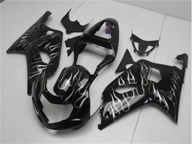 Carénage Suzuki GSXR 600 / 750 K1 K2 K3 2001-2003 - Noir Blanc Flamme Carénage Suzuki GSXR 600 / 750 K1 K2 K3 2001-2003 - Noir Blanc Flamme