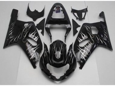 Carénage Suzuki GSXR 600 / 750 K1 K2 K3 2001-2003 - Noir Blanc Flamme
