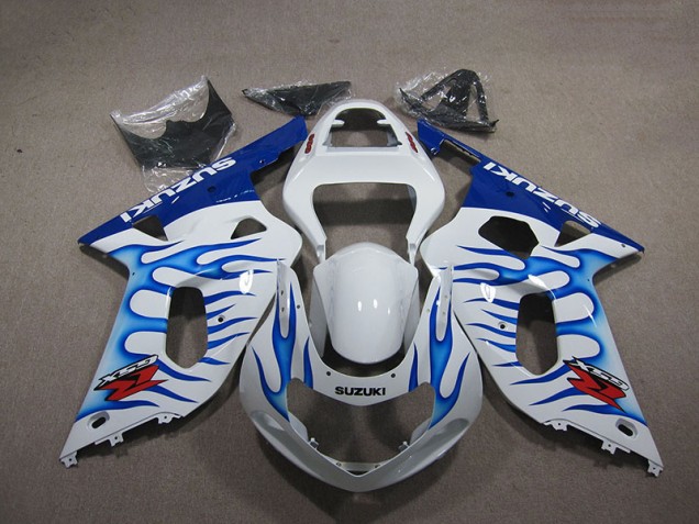 Carénage Suzuki GSXR 750 K1 K2 K3 2001-2003 - Blanc Bleu Flamme Carénage Suzuki GSXR 750 K1 K2 K3 2001-2003 - Blanc Bleu Flamme