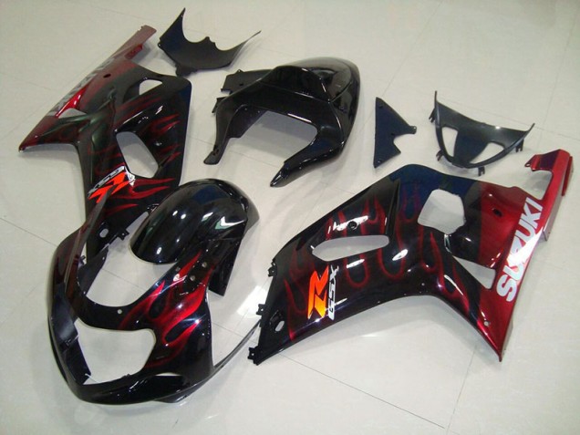 Carénage Suzuki GSXR 750 K1 K2 K3 2001-2003 - Noir Rouge Flamme Carénage Suzuki GSXR 750 K1 K2 K3 2001-2003 - Noir Rouge Flamme
