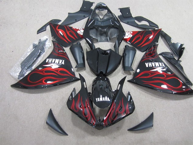 Carénage Yamaha R1 2009-2011 - Noir Rouge Flamme Blanc Décalque Carénage Yamaha R1 2009-2011 - Noir Rouge Flamme Blanc Décalque