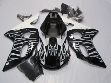 Carénage Yamaha R6 1998-2002 - Noir Blanc Flamme