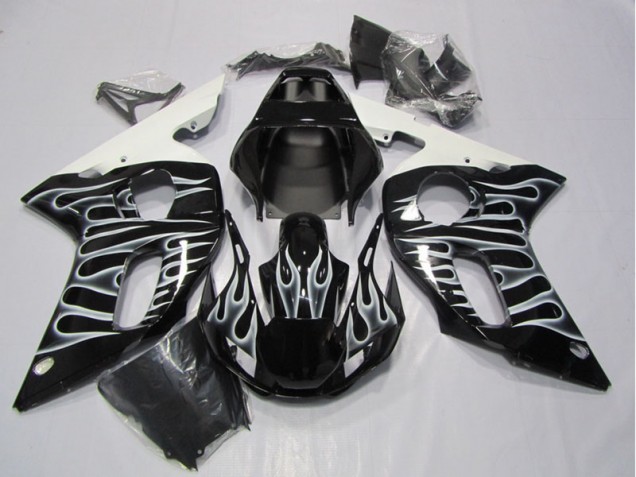 Carénage Yamaha R6 1998-2002 - Noir Blanc Flamme Carénage Yamaha R6 1998-2002 - Noir Blanc Flamme