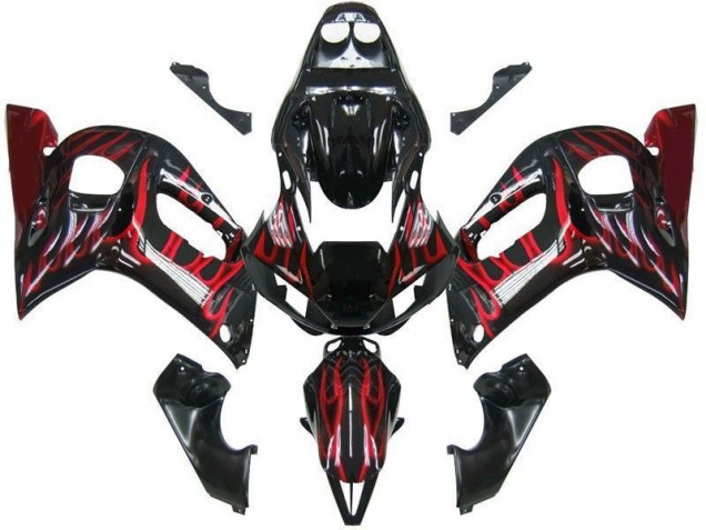 Carénage Yamaha R6 1998-2002 - Noir Rouge Flamme Carénage Yamaha R6 1998-2002 - Noir Rouge Flamme
