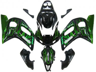 Carénage Yamaha R6 1998-2002 - Noir Vert Flamme