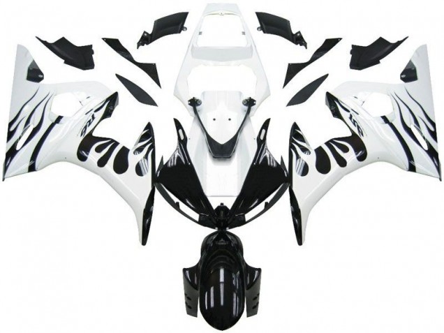 Carénage Yamaha R6 2003-2005 - Blanc Flamme Noir Carénage Yamaha R6 2003-2005 - Blanc Flamme Noir