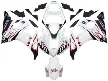 Carénage Yamaha R6 2003-2005 - Blanc Noir Rouge Flamme