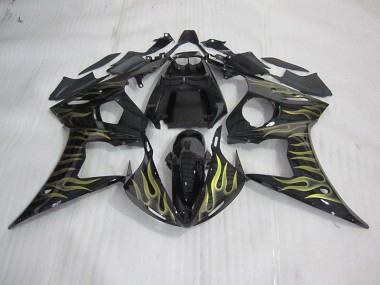 Carénage Yamaha R6 2003-2005 - Noir avec Jaune Flamme