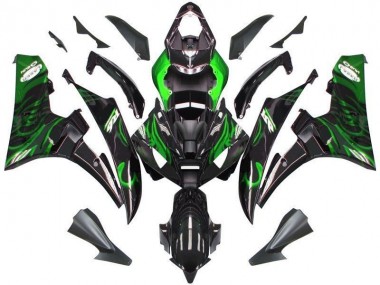 Carénage Yamaha R6 2006-2007 - Noir Vert Flamme