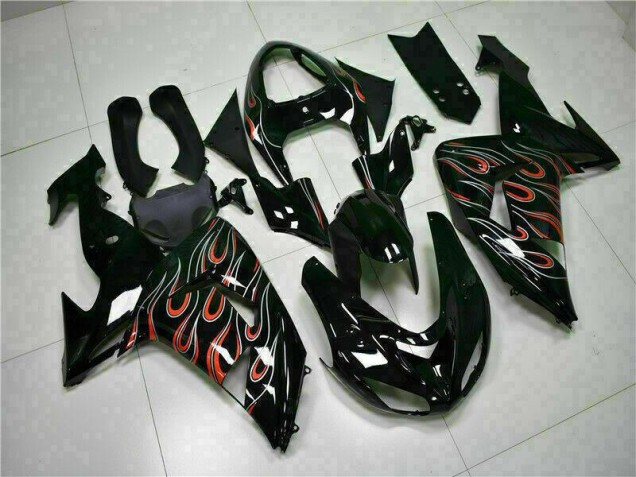 Carénages Kawasaki ZX10R 2006-2007 - Noir Rouge Flamme Carénages Kawasaki ZX10R 2006-2007 - Noir Rouge Flamme