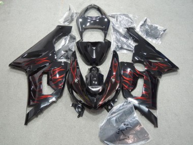 Carénages Kawasaki ZX6R 2005-2006 - Noir Rouge Flamme